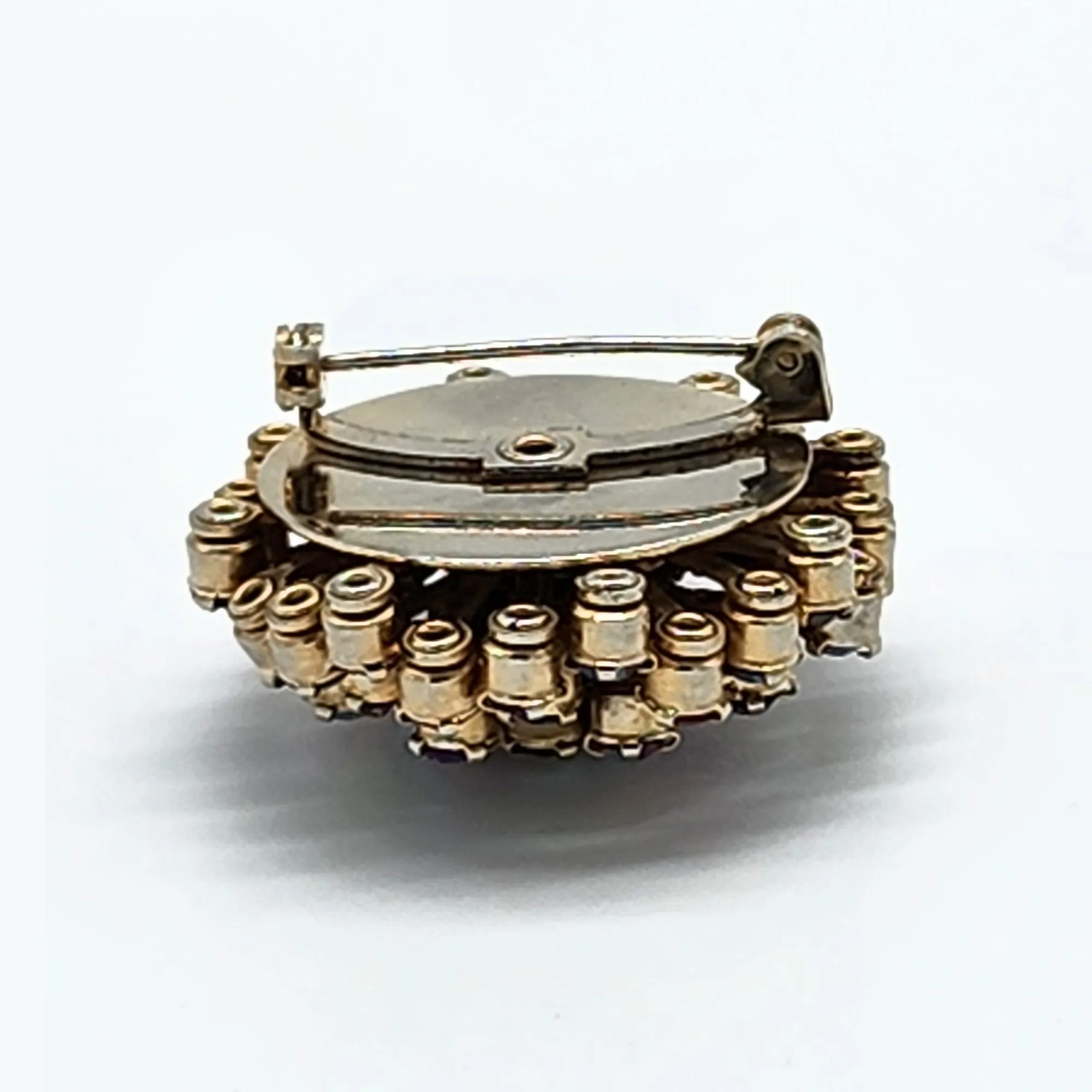 Vintage Rhinestone Brooch in Cranberry Gold Aurora Borealis Stones