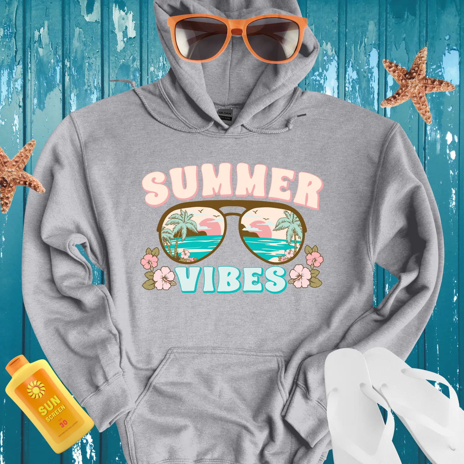 Vintage Summer Vibes Hoodie With Retro Beach Design