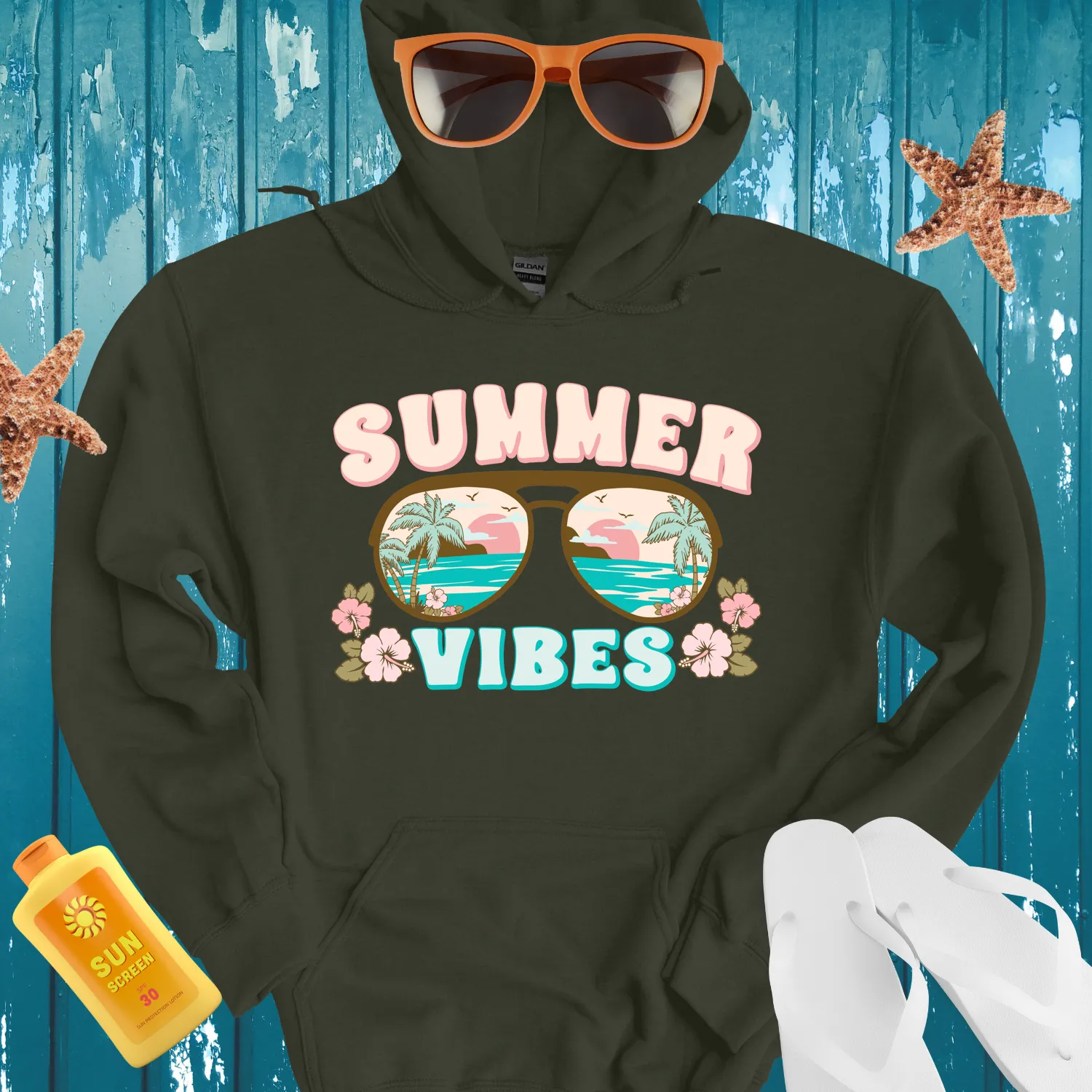 Vintage Summer Vibes Hoodie With Retro Beach Design
