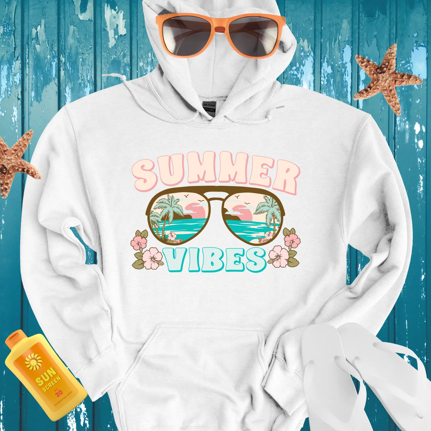 Vintage Summer Vibes Hoodie With Retro Beach Design