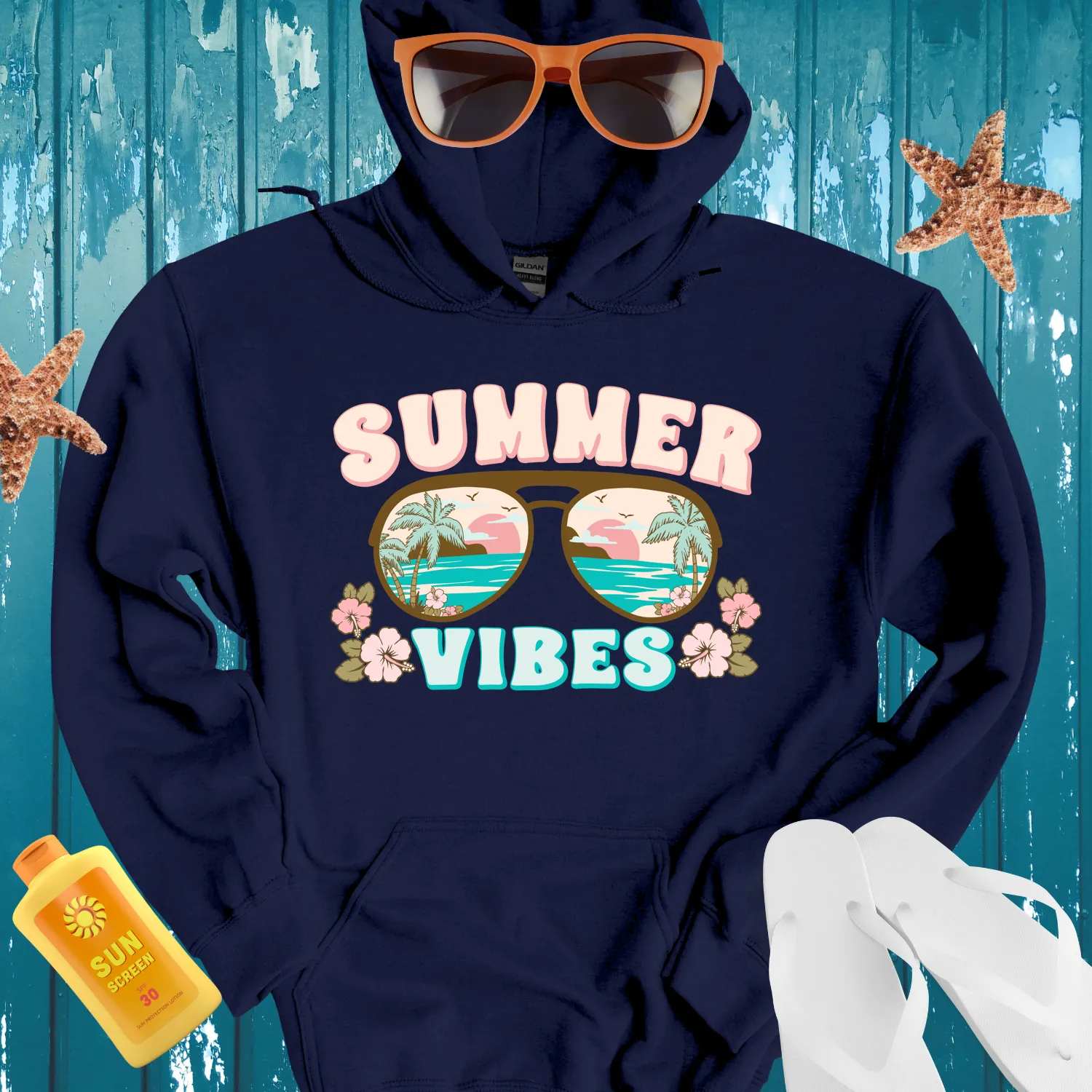 Vintage Summer Vibes Hoodie With Retro Beach Design