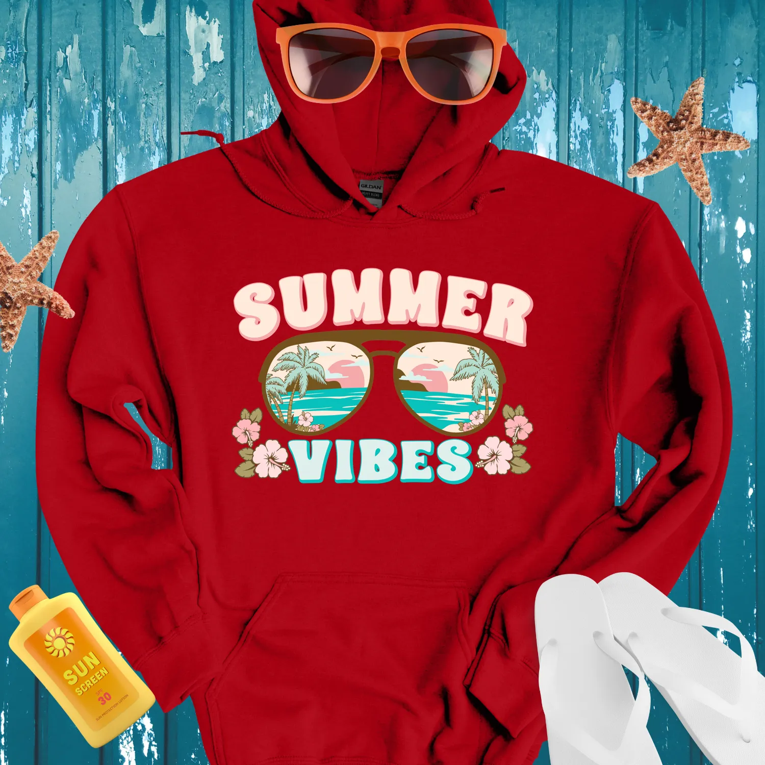 Vintage Summer Vibes Hoodie With Retro Beach Design