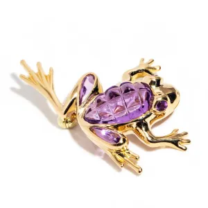 Vita 14ct Yellow Gold Amethyst Frog Brooch