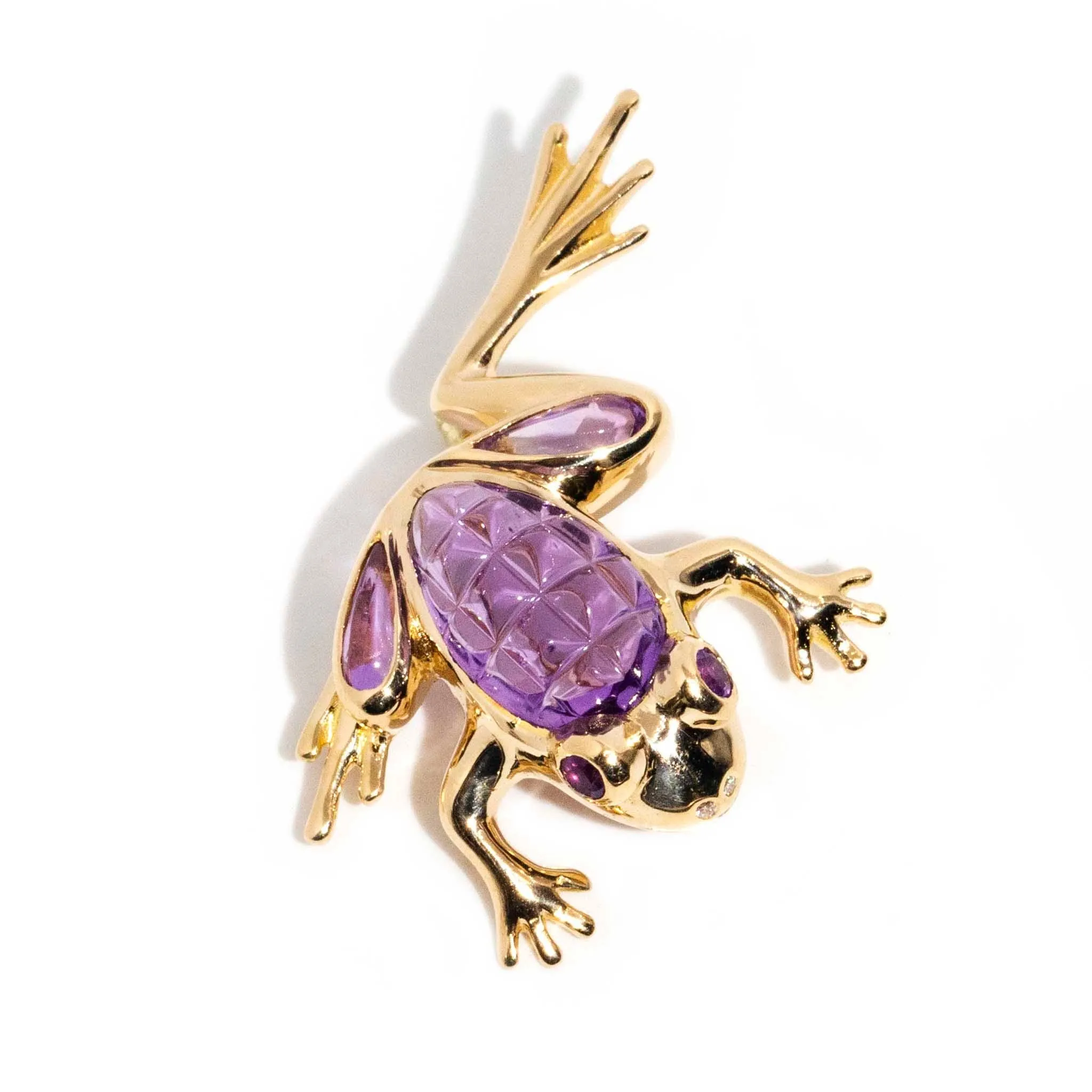 Vita 14ct Yellow Gold Amethyst Frog Brooch