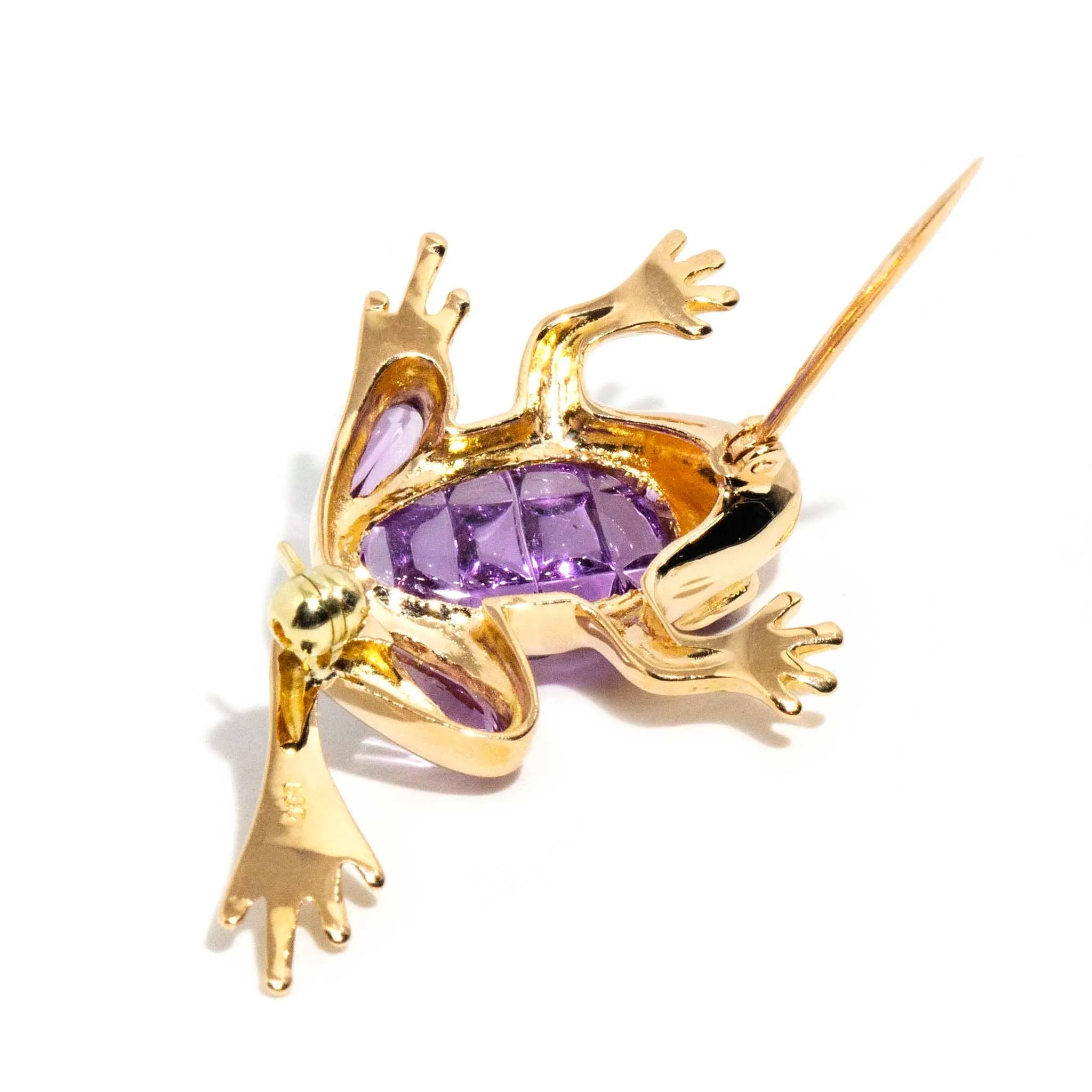 Vita 14ct Yellow Gold Amethyst Frog Brooch