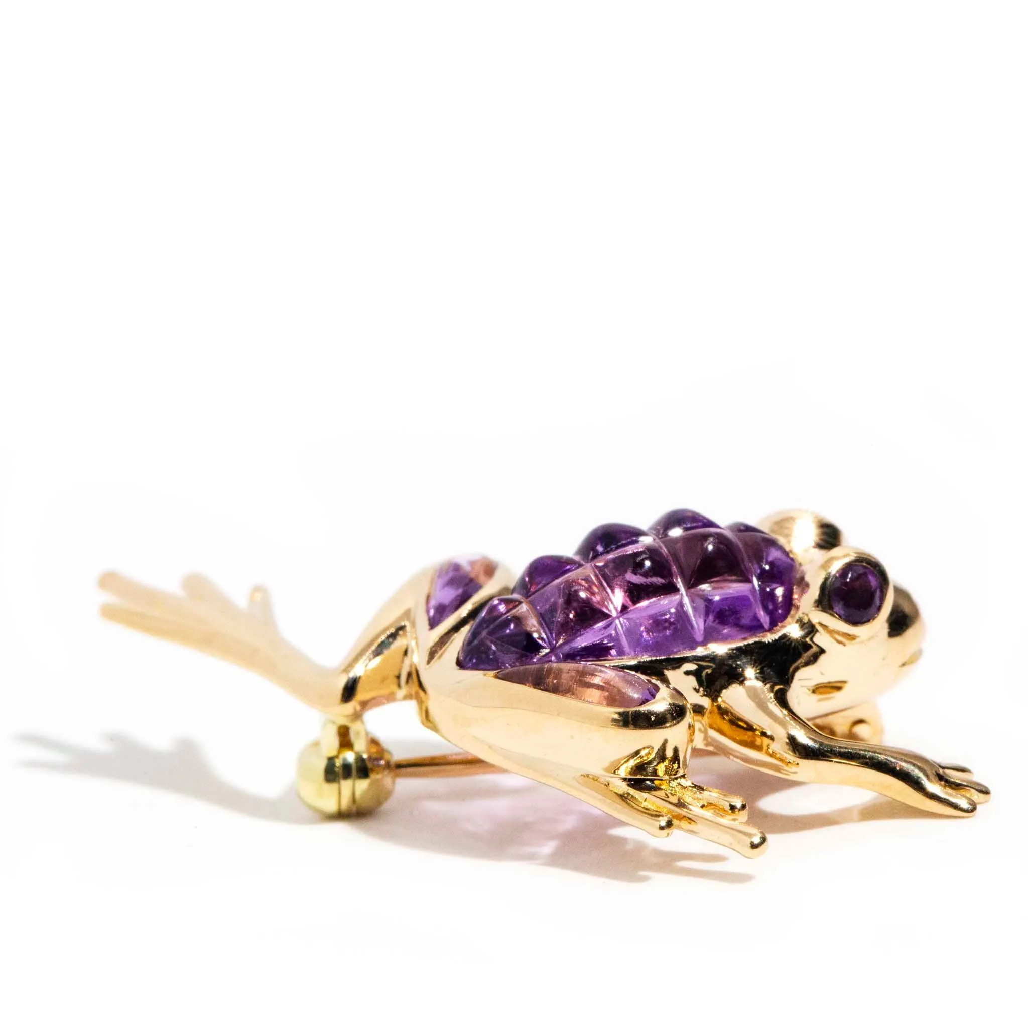 Vita 14ct Yellow Gold Amethyst Frog Brooch