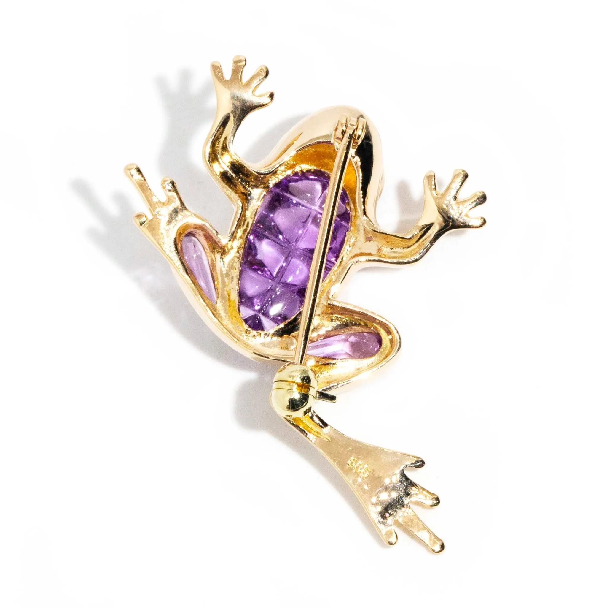 Vita 14ct Yellow Gold Amethyst Frog Brooch