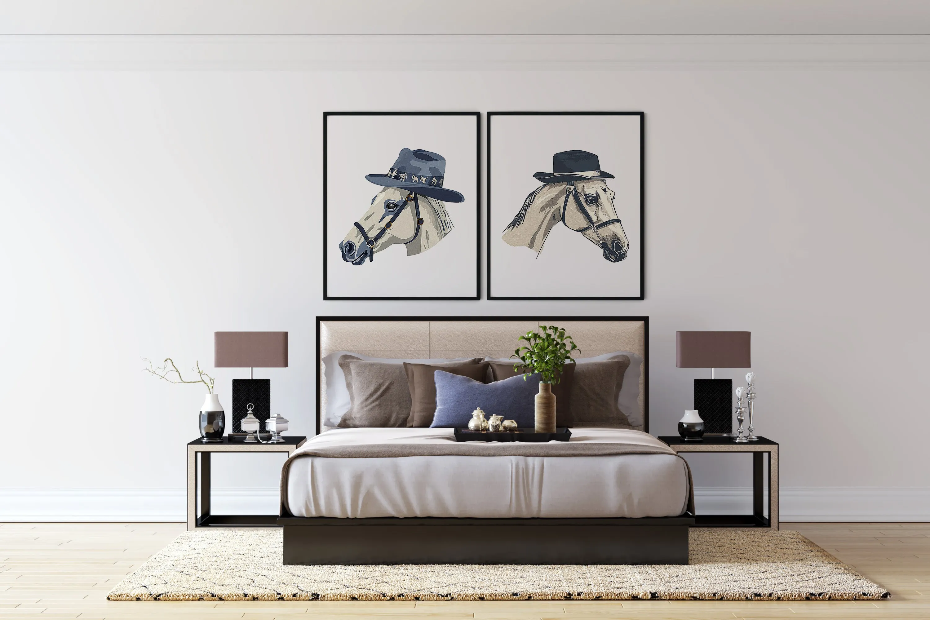 White Horse with Black Fedora Art Print – Gentlemanly Elegance | Vertical & Horizontal Options | Horse and Whiskey Collection