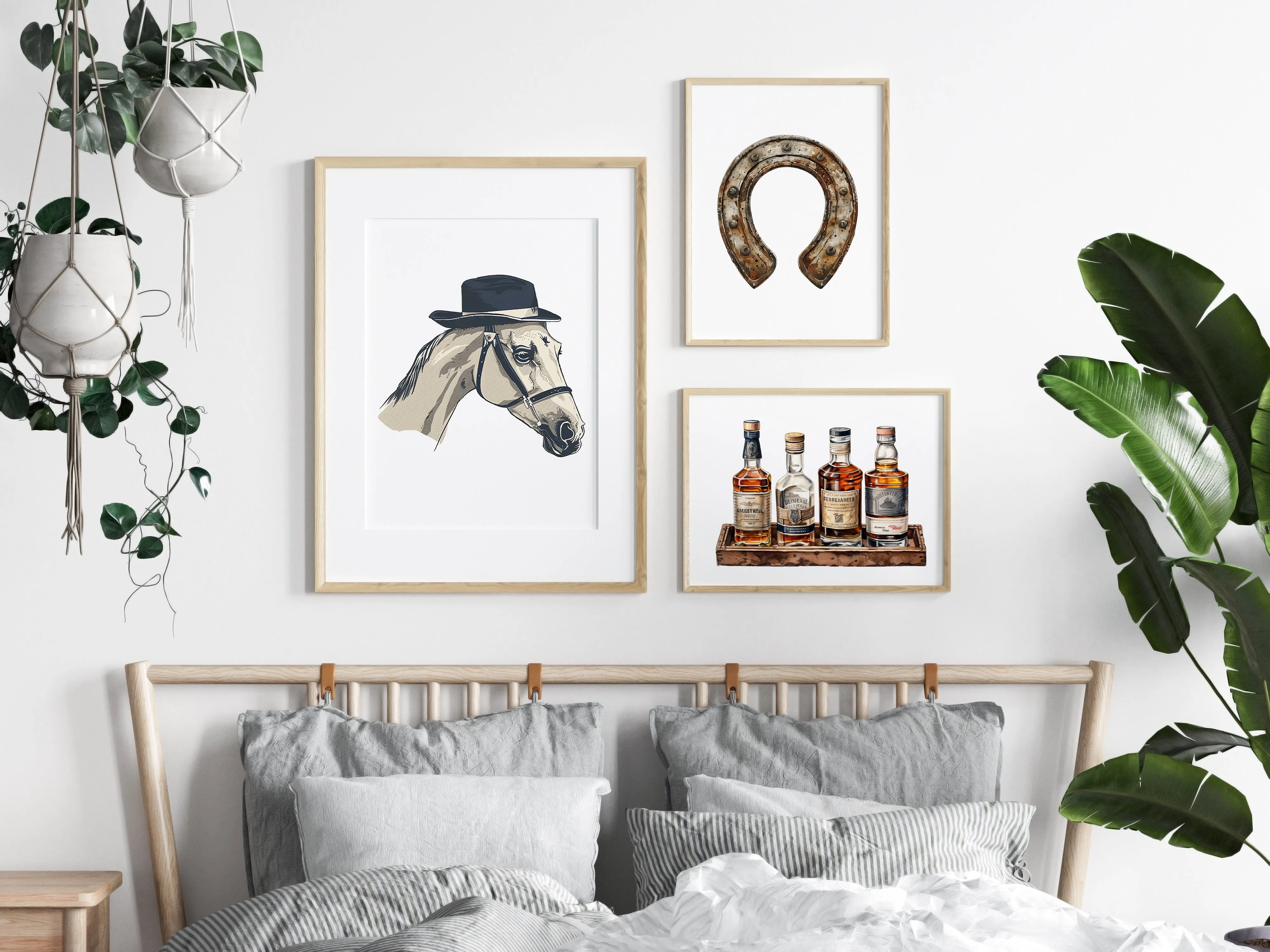 White Horse with Black Fedora Art Print – Gentlemanly Elegance | Vertical & Horizontal Options | Horse and Whiskey Collection