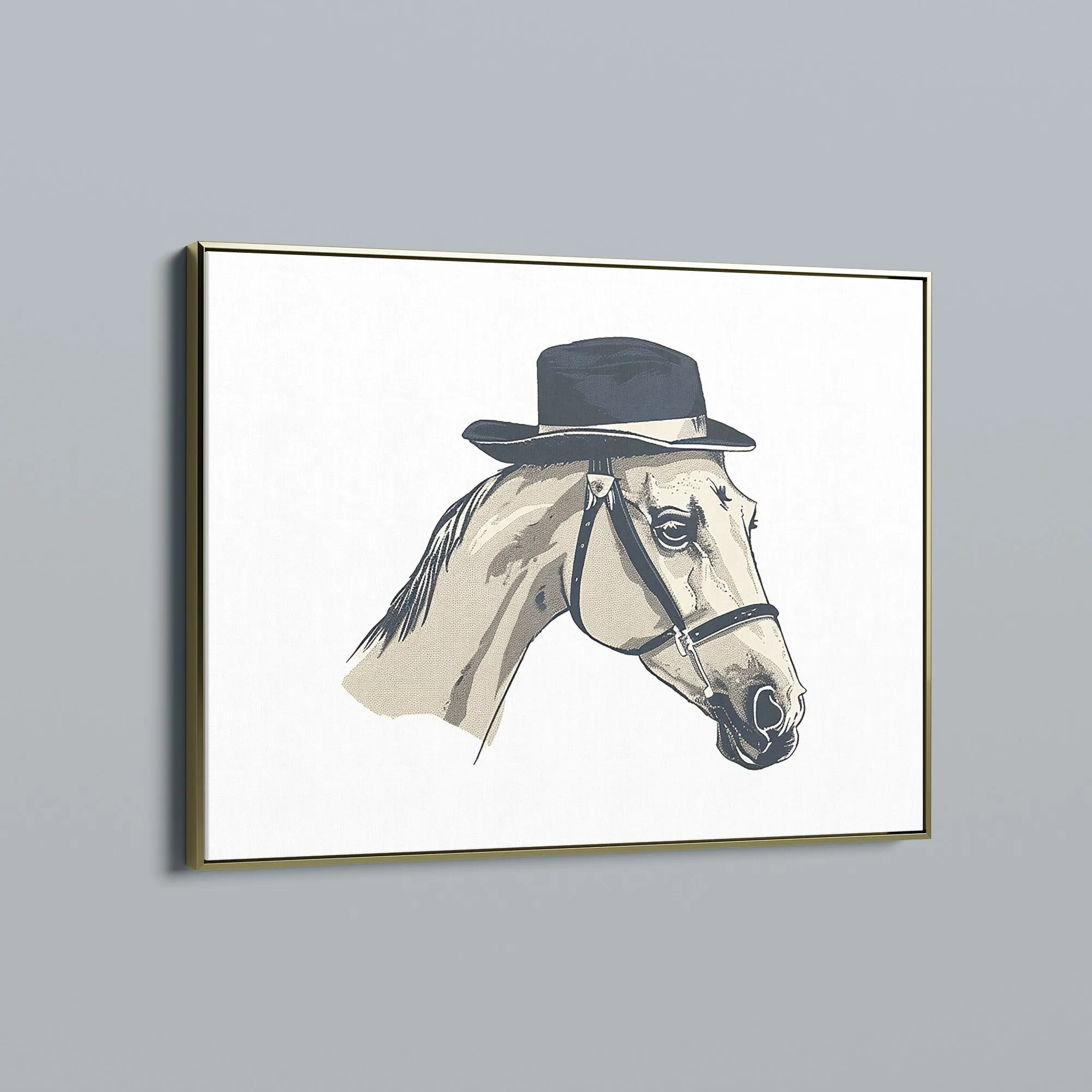 White Horse with Black Fedora Art Print – Gentlemanly Elegance | Vertical & Horizontal Options | Horse and Whiskey Collection