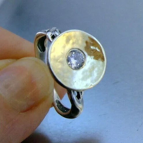 White Zircon Ring 9k Yellow Gold 925 Silver 6,7,8,9 Handmade Hadar Designers (MS