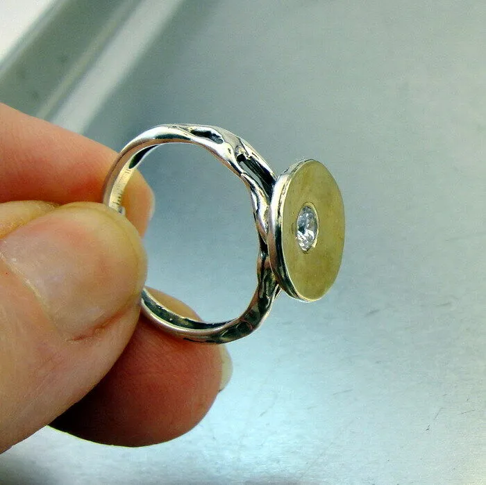 White Zircon Ring 9k Yellow Gold 925 Silver 6,7,8,9 Handmade Hadar Designers (MS
