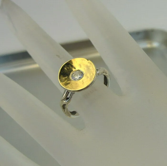 White Zircon Ring 9k Yellow Gold 925 Silver 6,7,8,9 Handmade Hadar Designers (MS