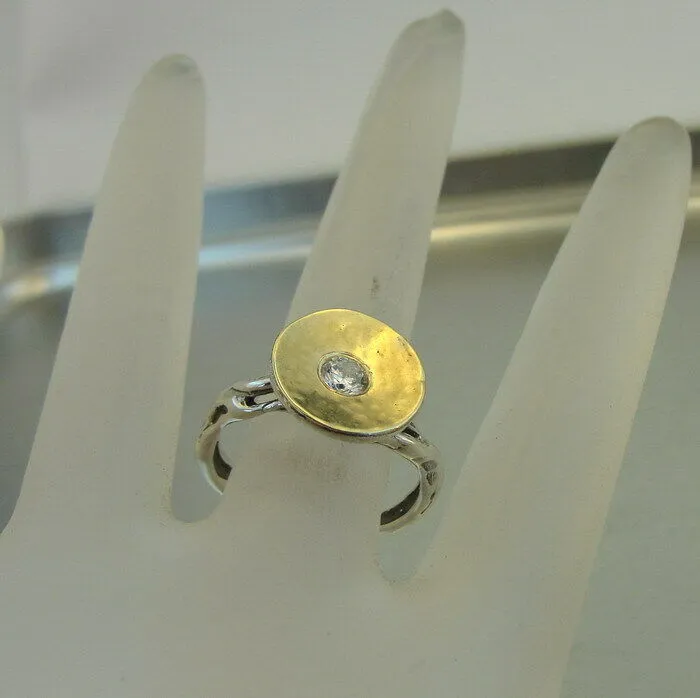 White Zircon Ring 9k Yellow Gold 925 Silver 6,7,8,9 Handmade Hadar Designers (MS