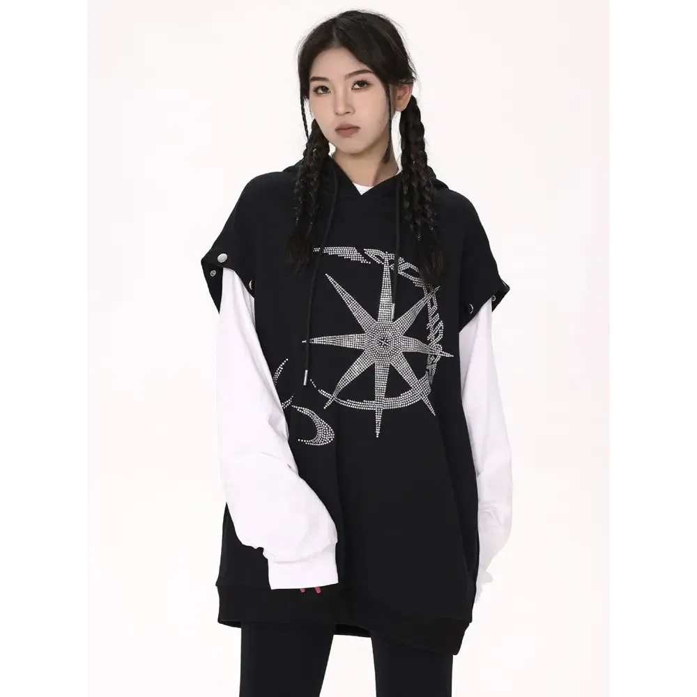Y2K Rhinestone Graphic Print Hoodie for Stylish Comfort
