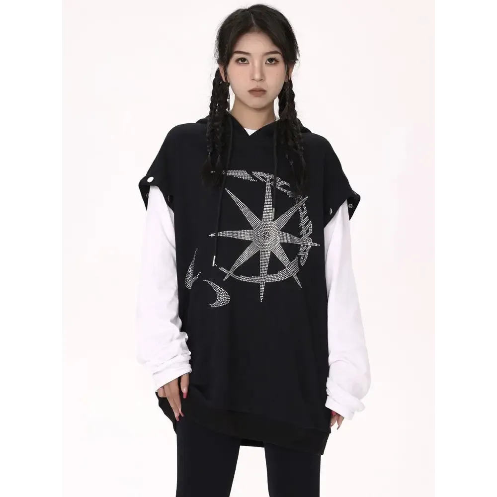 Y2K Rhinestone Graphic Print Hoodie for Stylish Comfort
