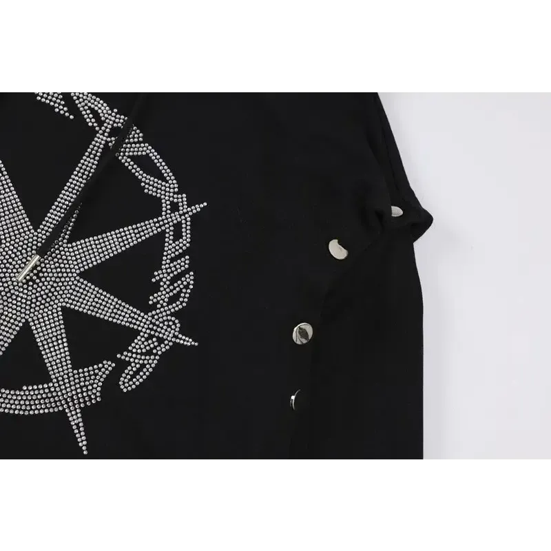 Y2K Rhinestone Graphic Print Hoodie for Stylish Comfort