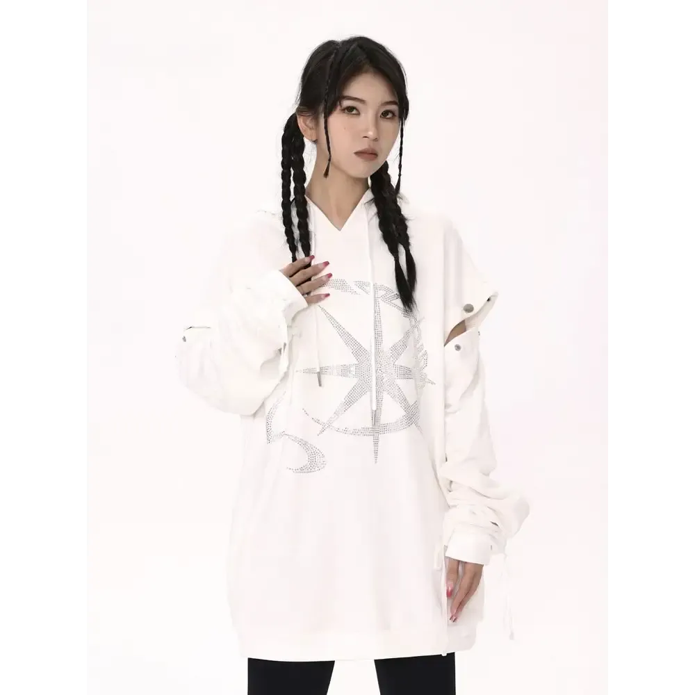 Y2K Rhinestone Graphic Print Hoodie for Stylish Comfort