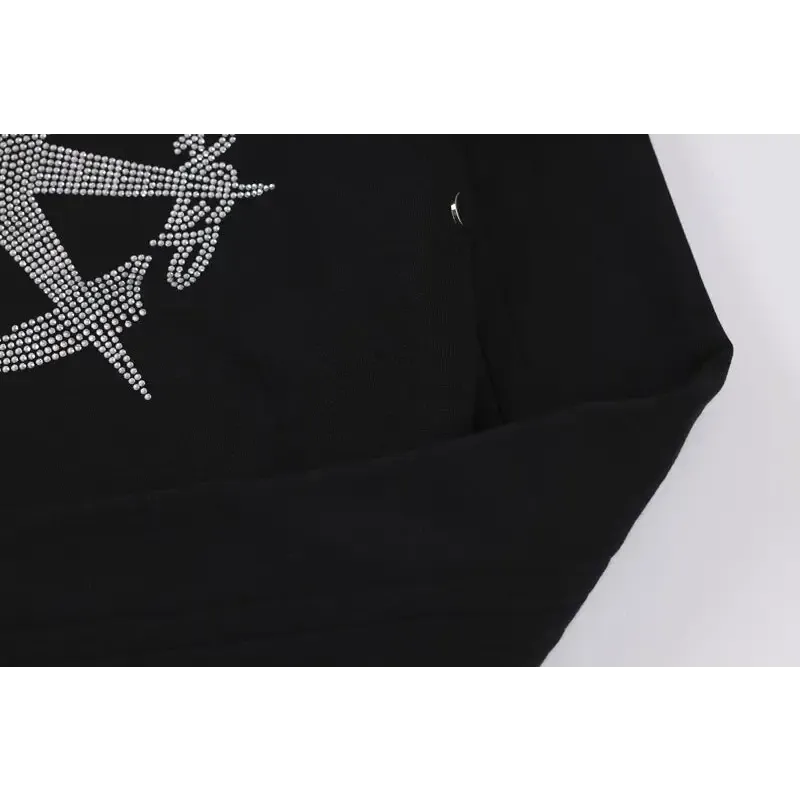 Y2K Rhinestone Graphic Print Hoodie for Stylish Comfort