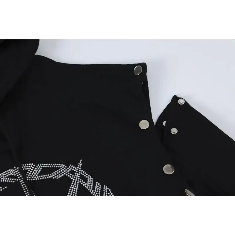 Y2K Rhinestone Graphic Print Hoodie for Stylish Comfort