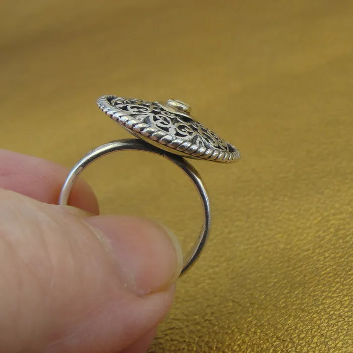 Zircon Ring 9k Yellow Gold 925 Silver Filigree  6.5,7 Handmade Hadar Designers ()Y